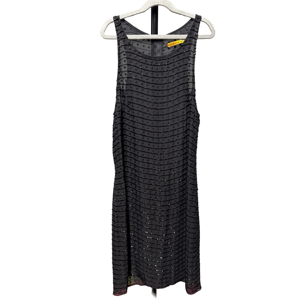 Alice + Olivia Black Beaded Dress Size 2 Sequin Party Cocktail Mini Glam Sequin